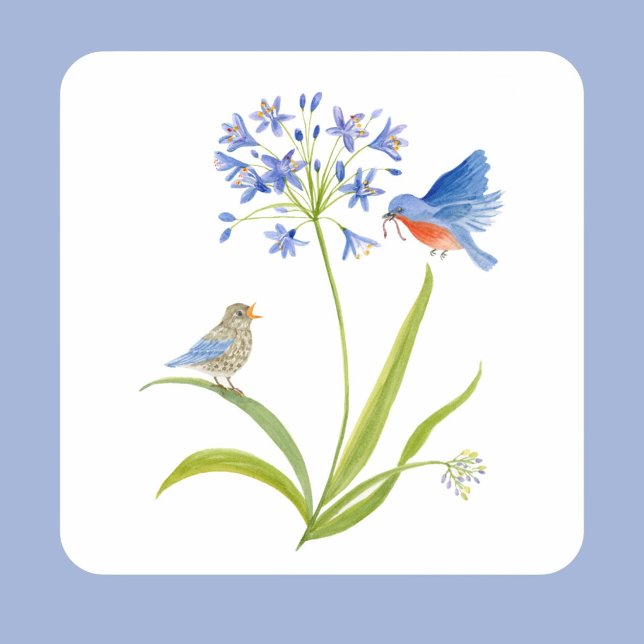 African Lily with Bluebird Mother and Baby Square Sticker (Creator Uploaded)