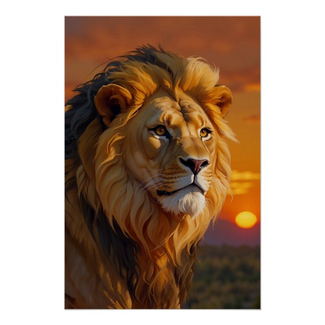 African Lion at Sunset Poster (Front)