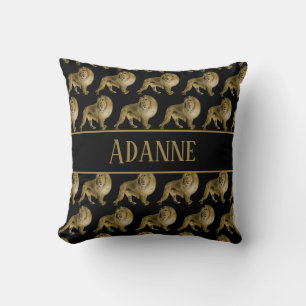 African Lion Black and Gold Cushion