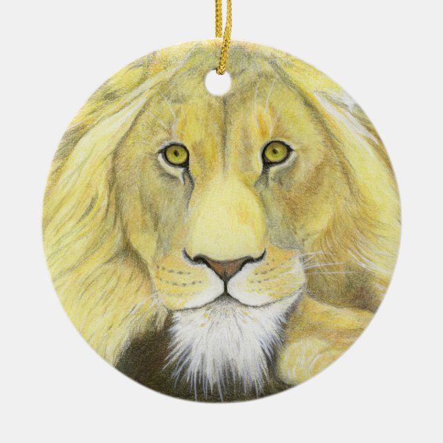 African Lion Ceramic Tree Decoration (Front)
