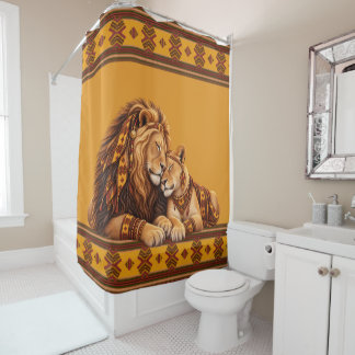 African Lion Couple Shower Curtain