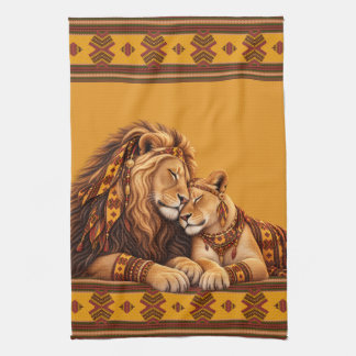 African Lion Couple Tea Towel