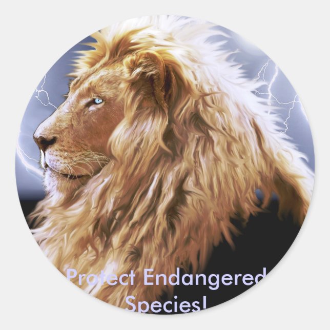 African Lion  Endangered Species Series Classic Round Sticker (Front)