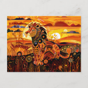 African lion in colourful tribal painting holiday postcard