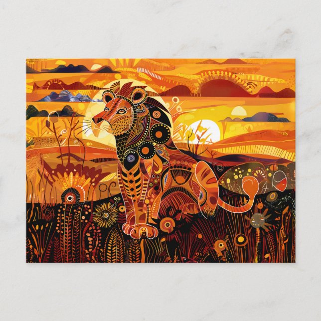 African lion in colourful tribal painting holiday postcard (Front)