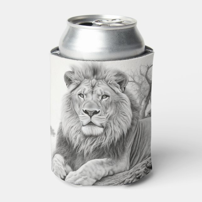 African Lion Pencil Drawing Can Cooler (Can Front)