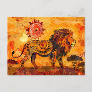 African lion portrait in tribal style holiday postcard