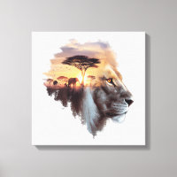 African Lion Sunset - Wildlife Fusion Art