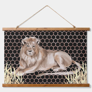 African Lion Watercolor Hanging Tapestry