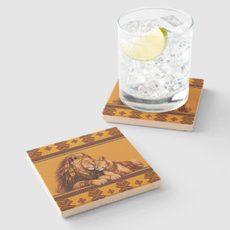 African Lion Wedding Stone Coaster