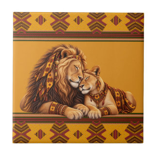 African Lion Wedding Tile