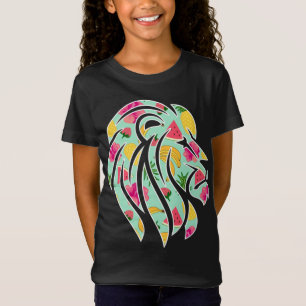 African Lion with Tropical Fruit Pattern T-Shirt
