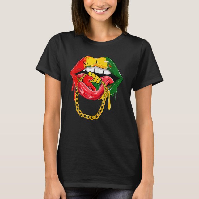 African Lips Africa Flag Black History Month Pride T-Shirt (Front)