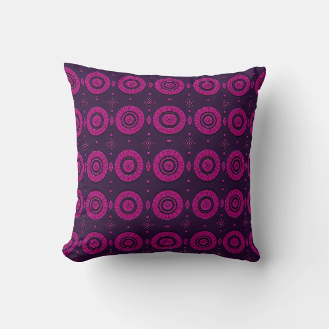African Magenta Geometric Circle Pattern Throw Pil Cushion (Front)