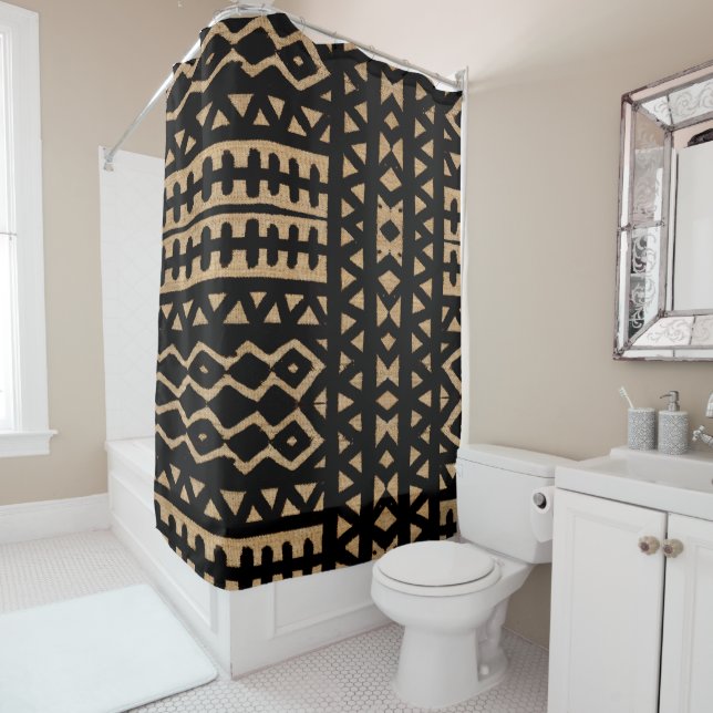 African Majesty • Afrocentric Geometric Shower  Curtain (In Situ)