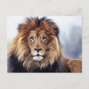 African Male Lion Digital Oil Painting Postcard