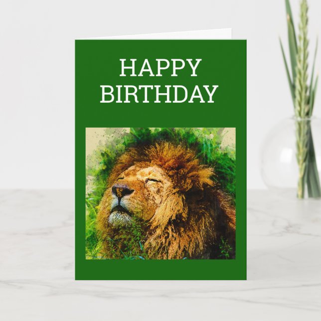 African Male Lion Watercolor Birthday Card (Front)