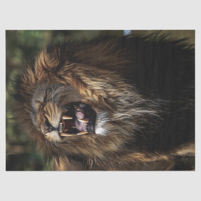 African Male Roaring Lion Oil Painting Tissue Paper (Front)