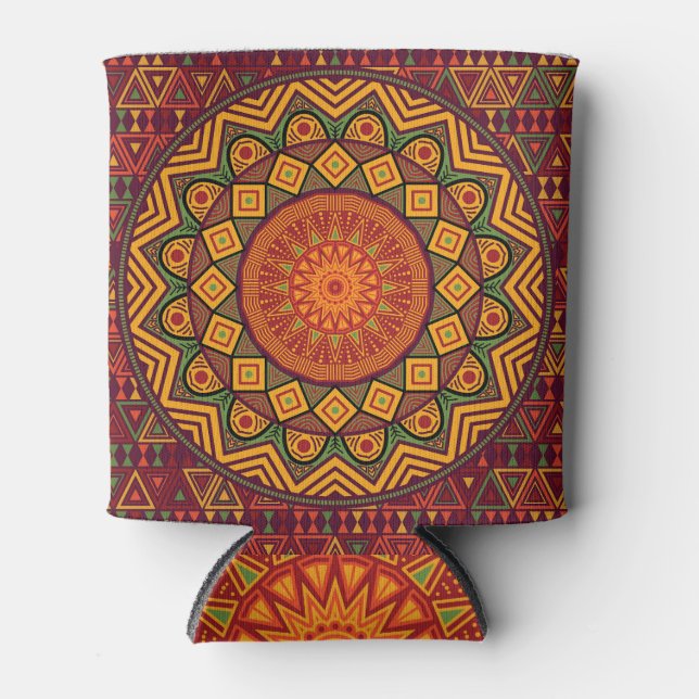 African mandala, Polynesian circular designs. Can Cooler (Front)