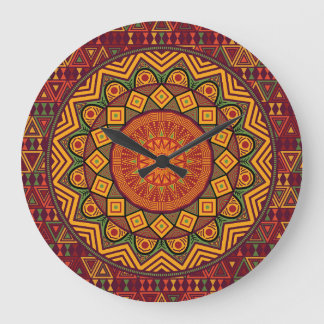 African mandala, Polynesian circular designs. Large Clock