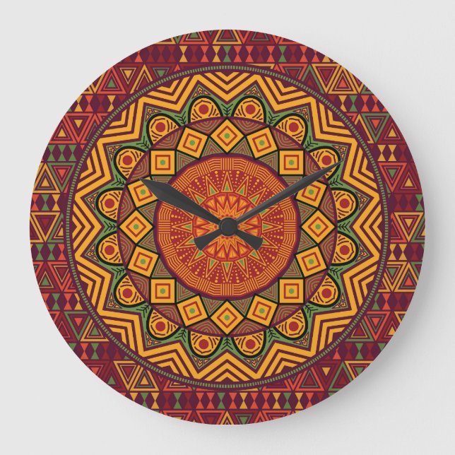 African mandala, Polynesian circular designs. Large Clock (Front)