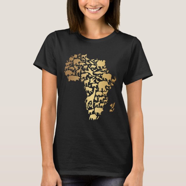 African Map Gold Animals T-Shirt (Front)