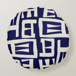 African Map - Navy Ivory Round Cushion