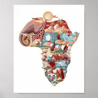 African map wildlife & culture collage Poster