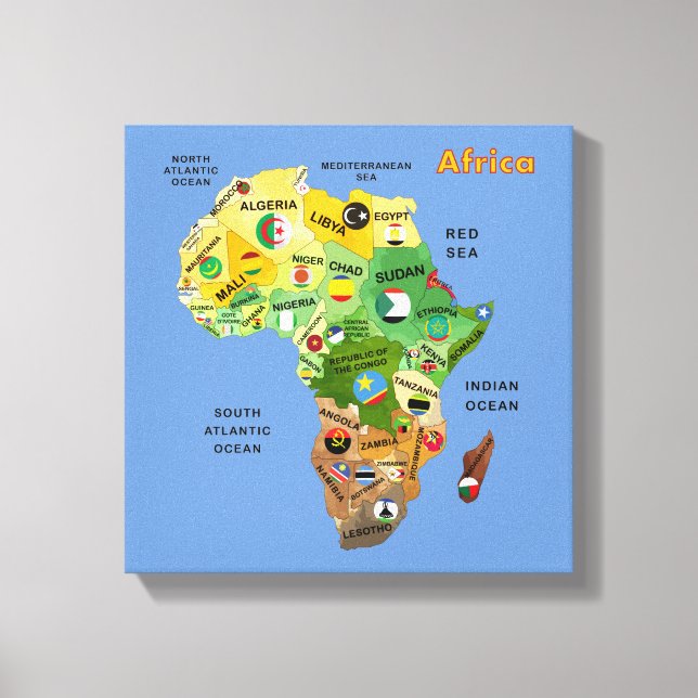 African Map with Flags Stretched Canvas Print (Front)