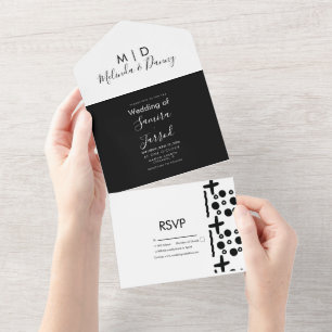 African Markings Black White Hand Drawn Wedding All In One Invitation