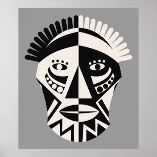 African mask black grey custom print poster