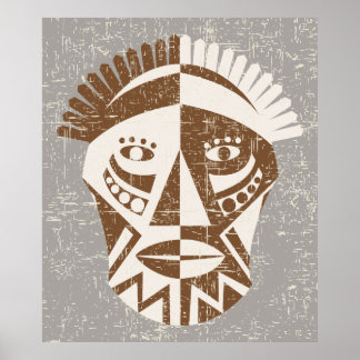 African mask brown ecru custom print poster