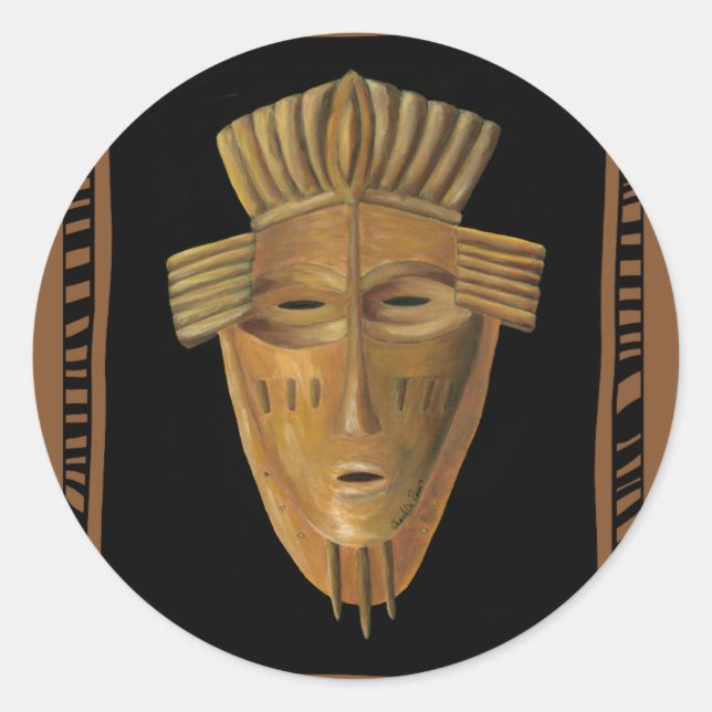 African Mask Painting by Chariklia Zarris Classic Round Sticker (Front)