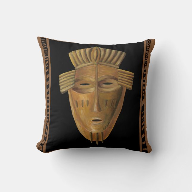 African Mask Painting by Chariklia Zarris Cushion (Front)