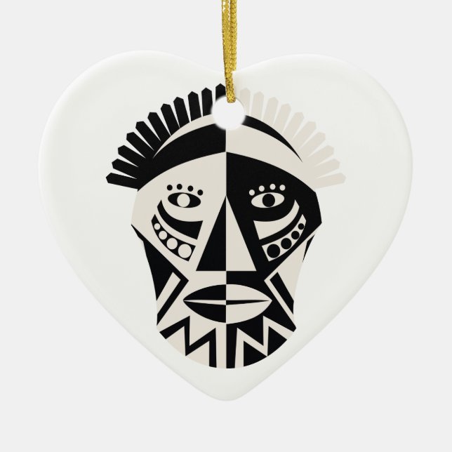 African mask primitive folk art ceramic tree decoration (Front)