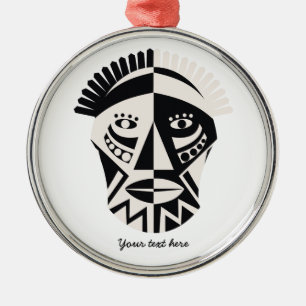 African mask primitive folk art metal tree decoration