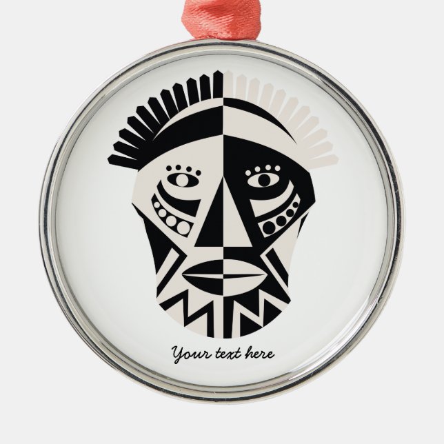 African mask primitive folk art metal tree decoration (Front)