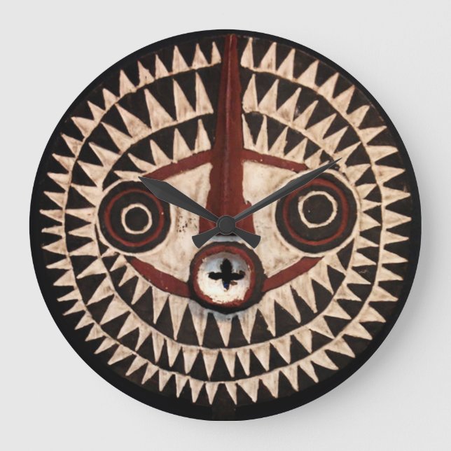 African Mask Round Wall Clock - Tribal Decor (Front)