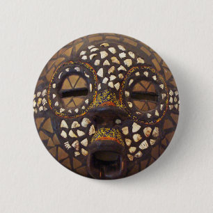 African mask with cowrie shells 6 cm round badge