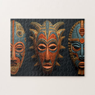 African masks in orange and turquoise blue jigsaw puzzle
