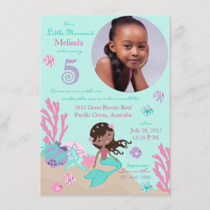 African Mermaid Fifth Birthday Invitation