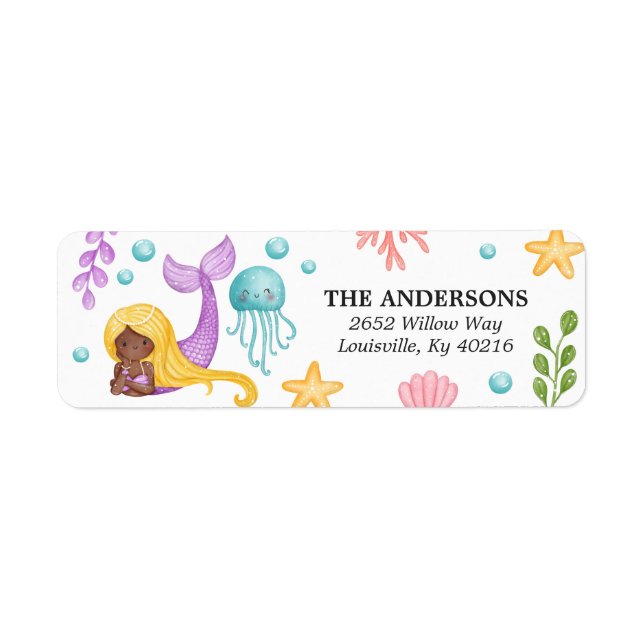 African Mermaid Ocean Return Address Label (Front)