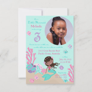 African Mermaid Third Birthday Invitation