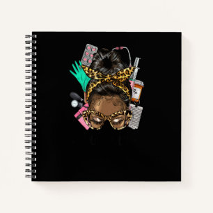 African Messy Bun Straight Hair Leopard Glasses Nu Notebook