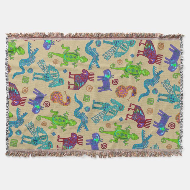African Mexican Culture Primitive Tribal Pattern 1 Throw Blanket (Front)