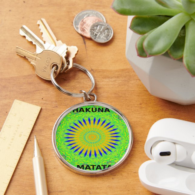African Motif Design in Green and Gold Art Print Key Ring (Desk)