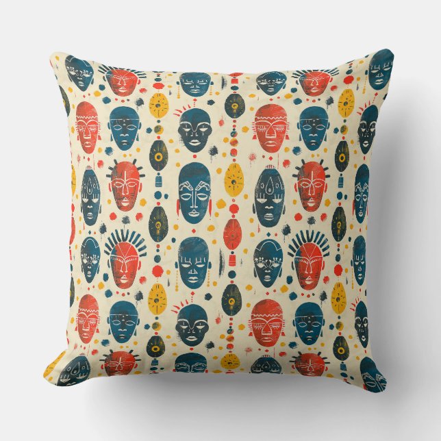African motifs multi-coloured pattern with grunge  cushion (Front)