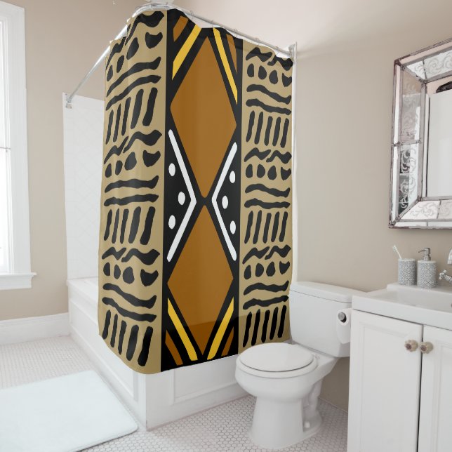 African Mud Cloth Design Decorative Shower Curtain (In Situ)