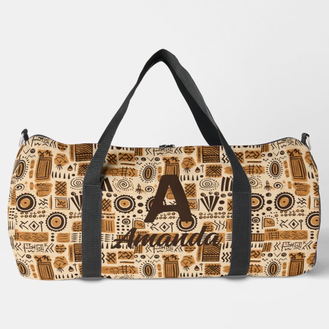 African Mud Cloth Ethnic tribal pattern 1 Duffle Bag (Front)