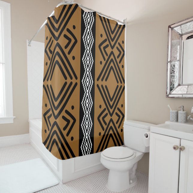 African  Mud Cloth Shower Curtain Design (In Situ)